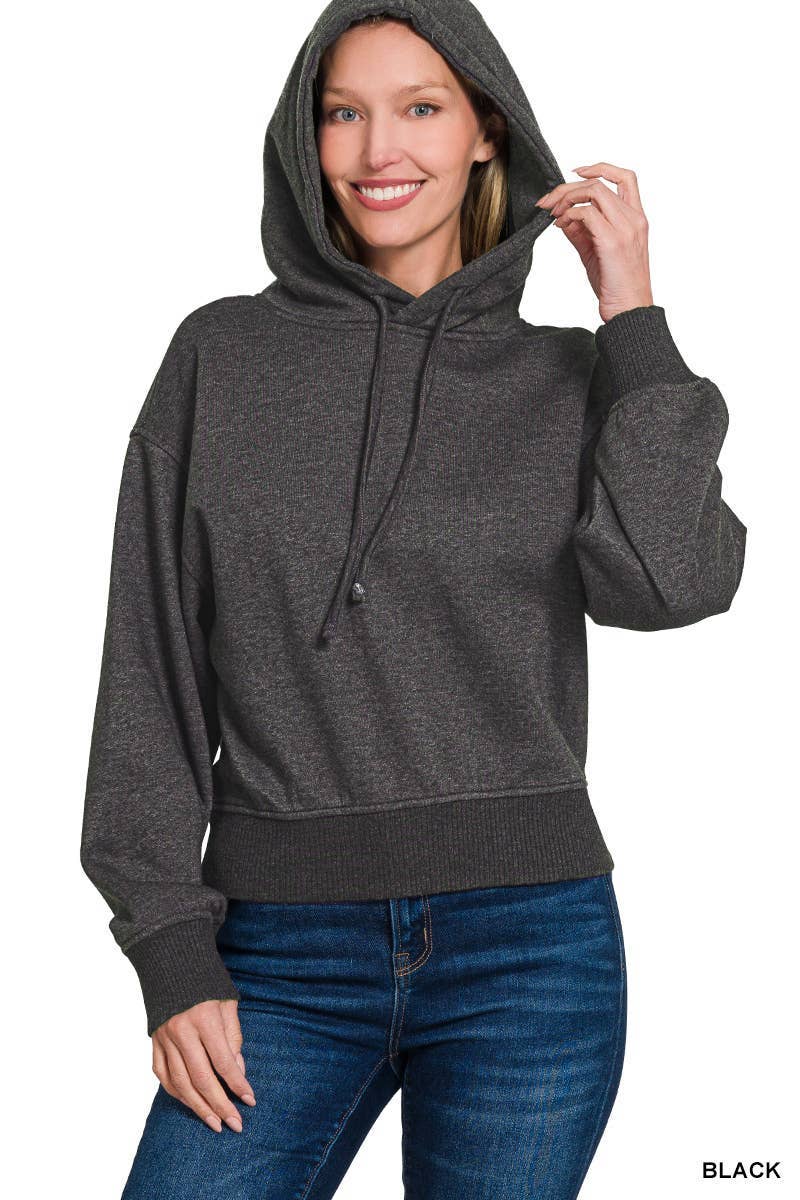 Acid Wash Fleece Cropped Hoodie