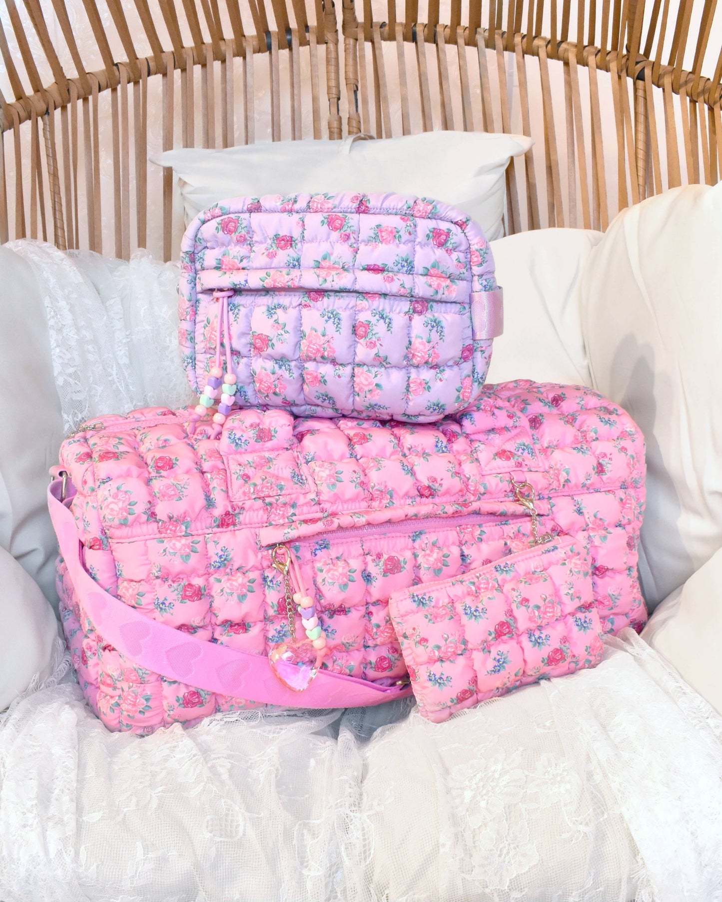 Quilted Scrunchies Floral Printed Large Duffle Bag