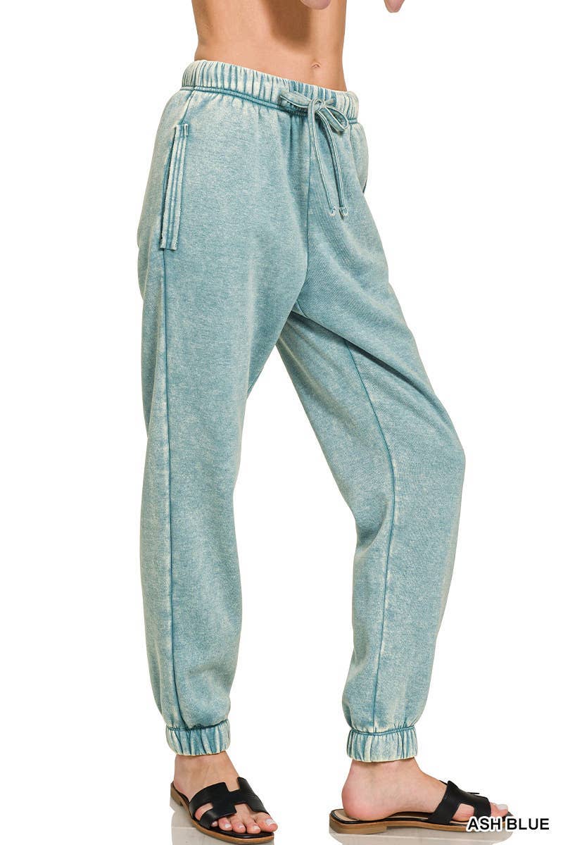 Acid Wash Fleece Sweatpants With Pockets