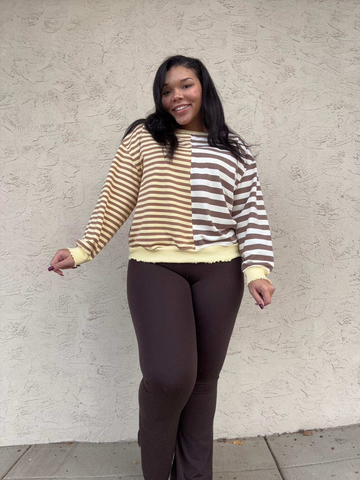 Contrast Striped French Terry Top