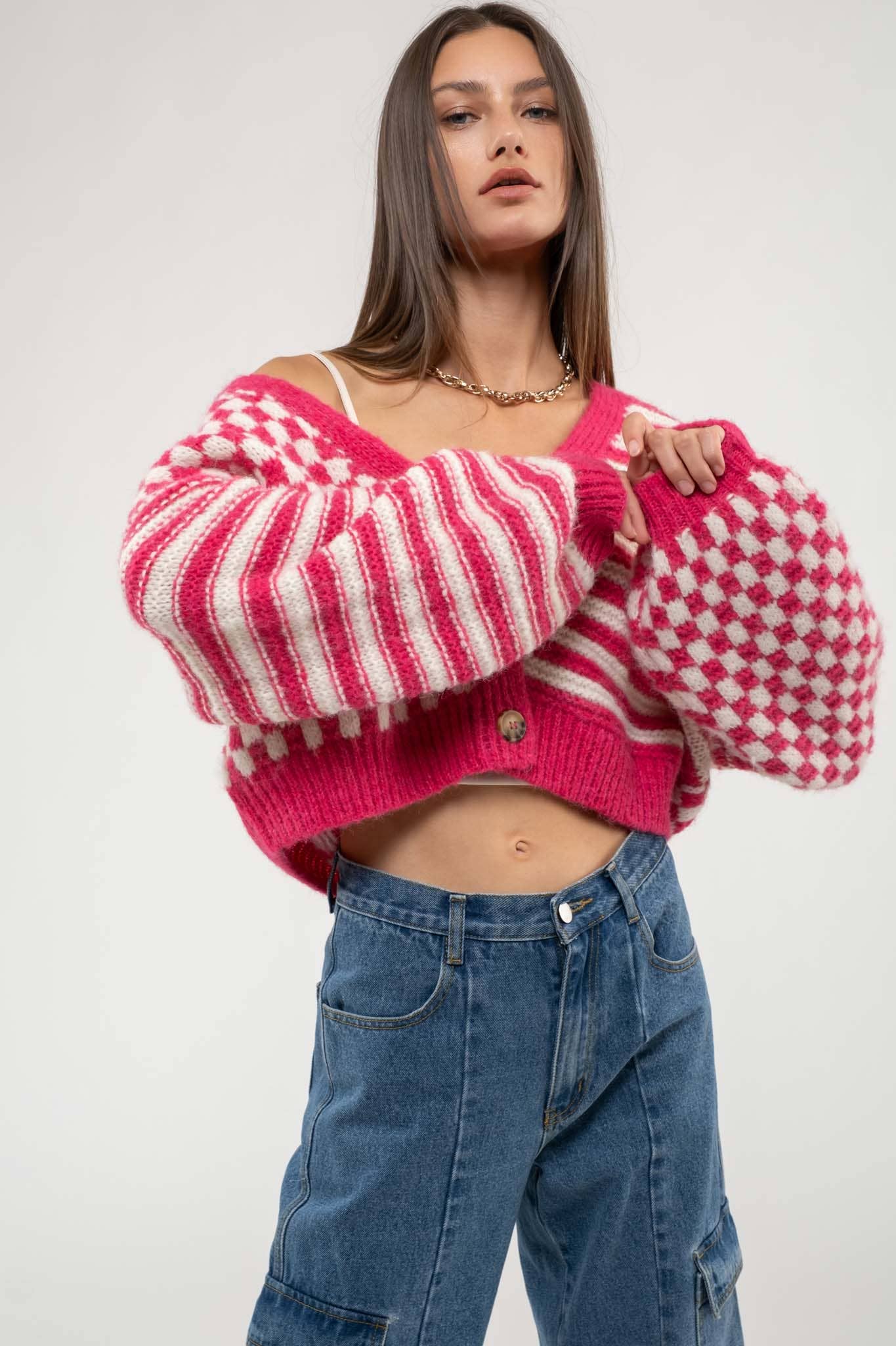 DROP SHOULDER KNIT CARDIGAN