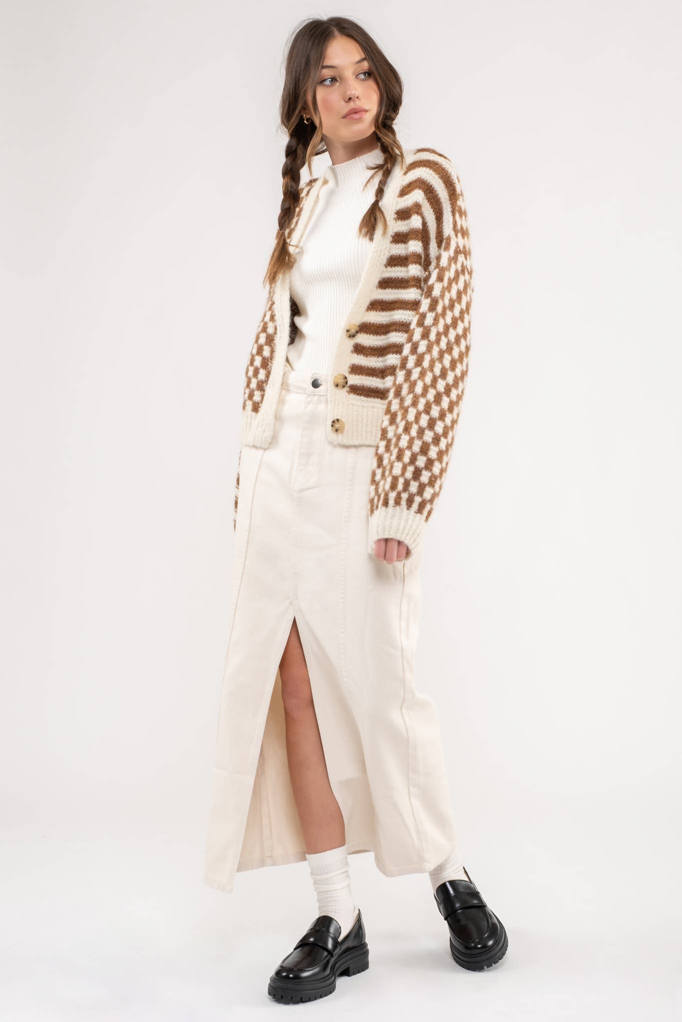 DROP SHOULDER KNIT CARDIGAN