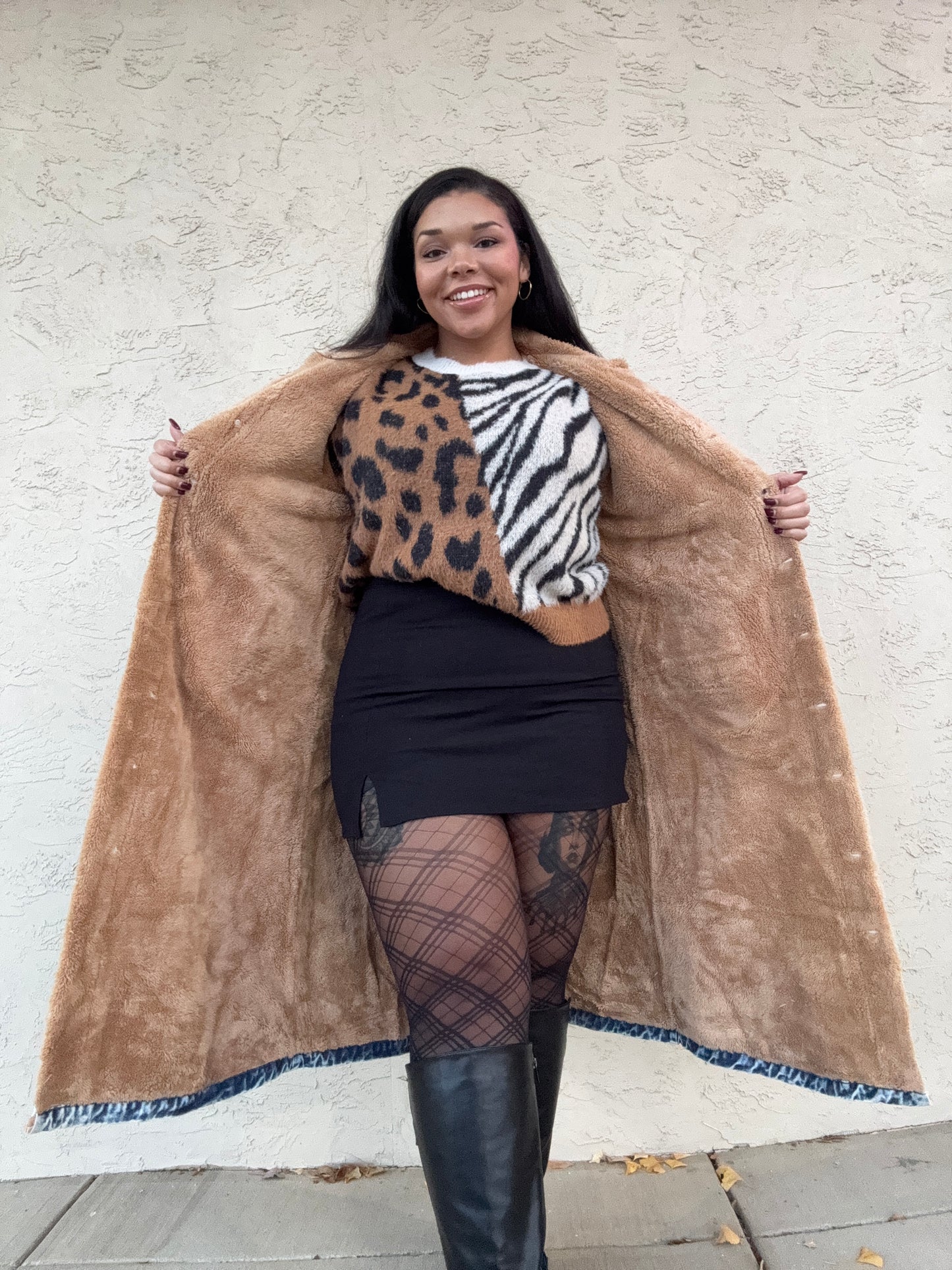 Teddy Lined Long Denim Jacket