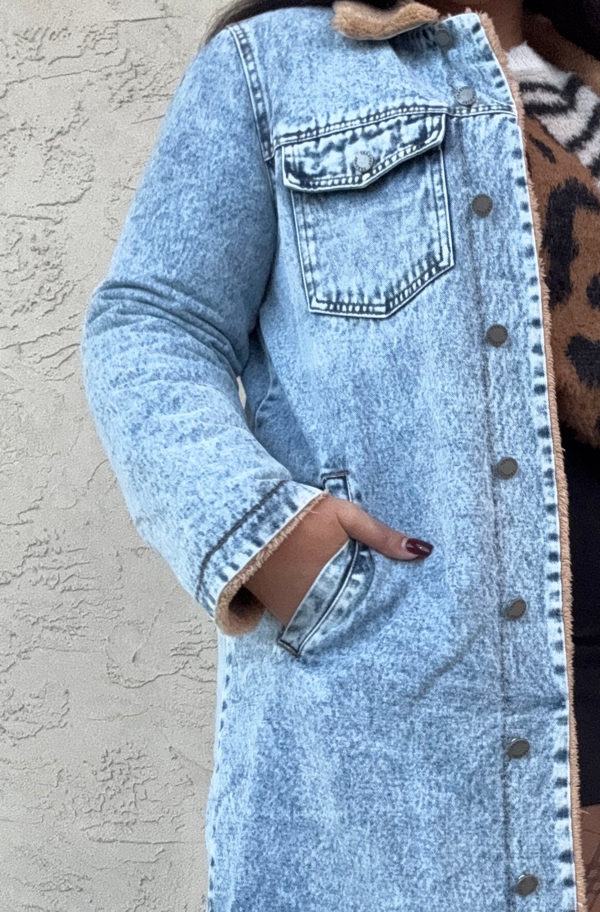 Teddy Lined Long Denim Jacket