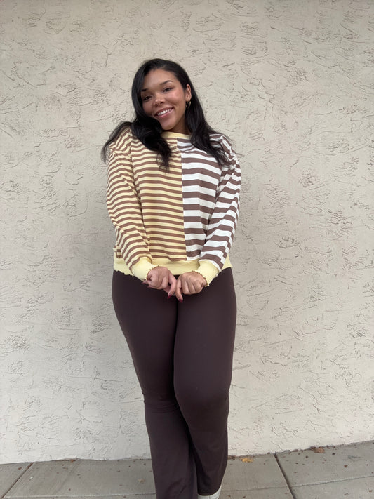 Contrast Striped French Terry Top