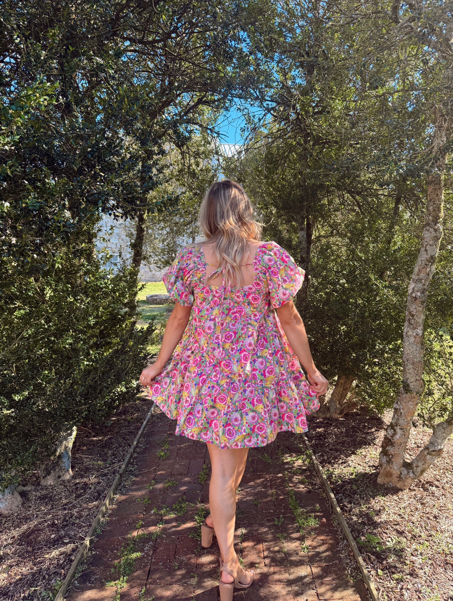 Floral Asymmetic Ruffle Poplin Mini Dress