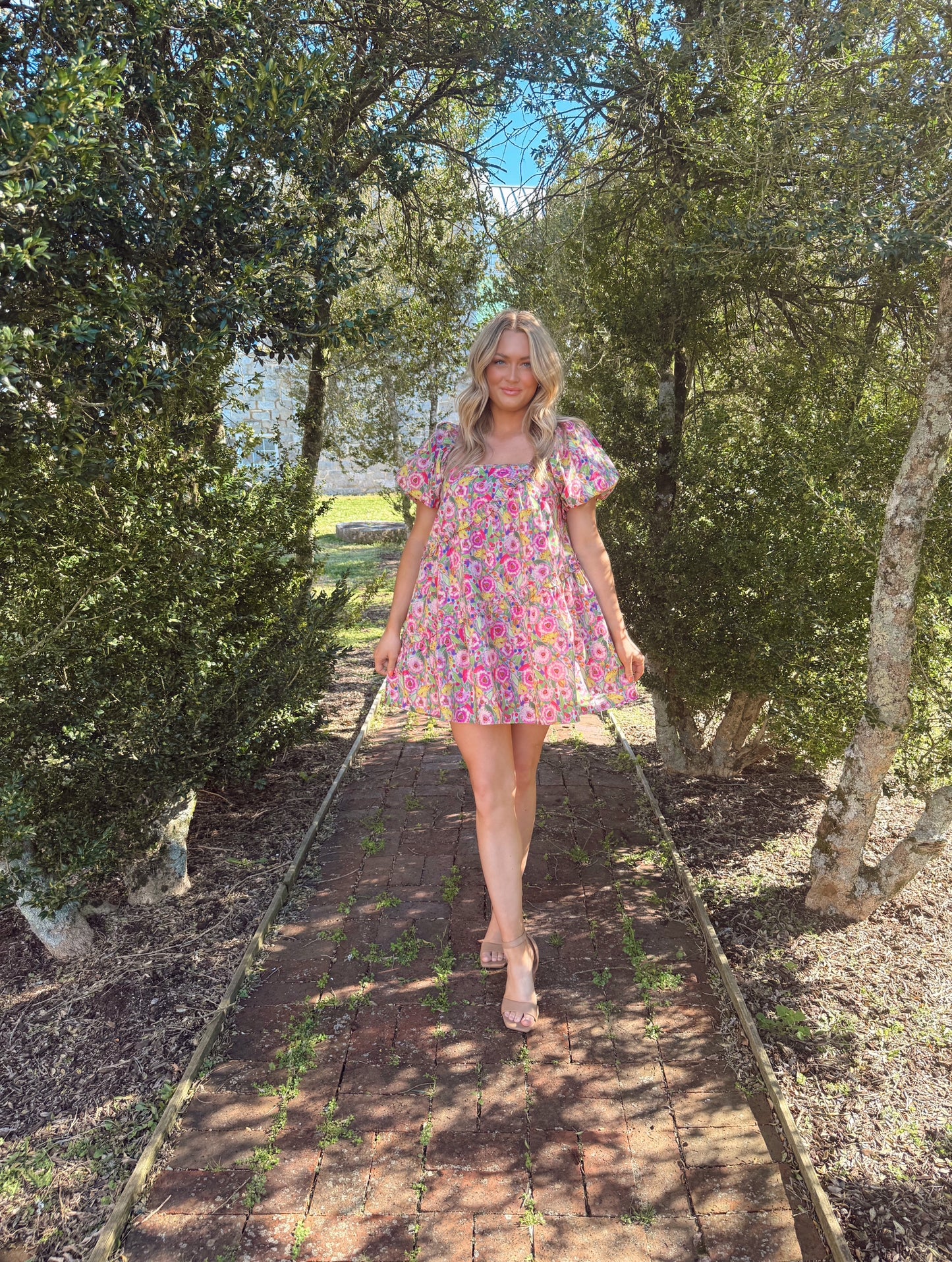Floral Asymmetic Ruffle Poplin Mini Dress