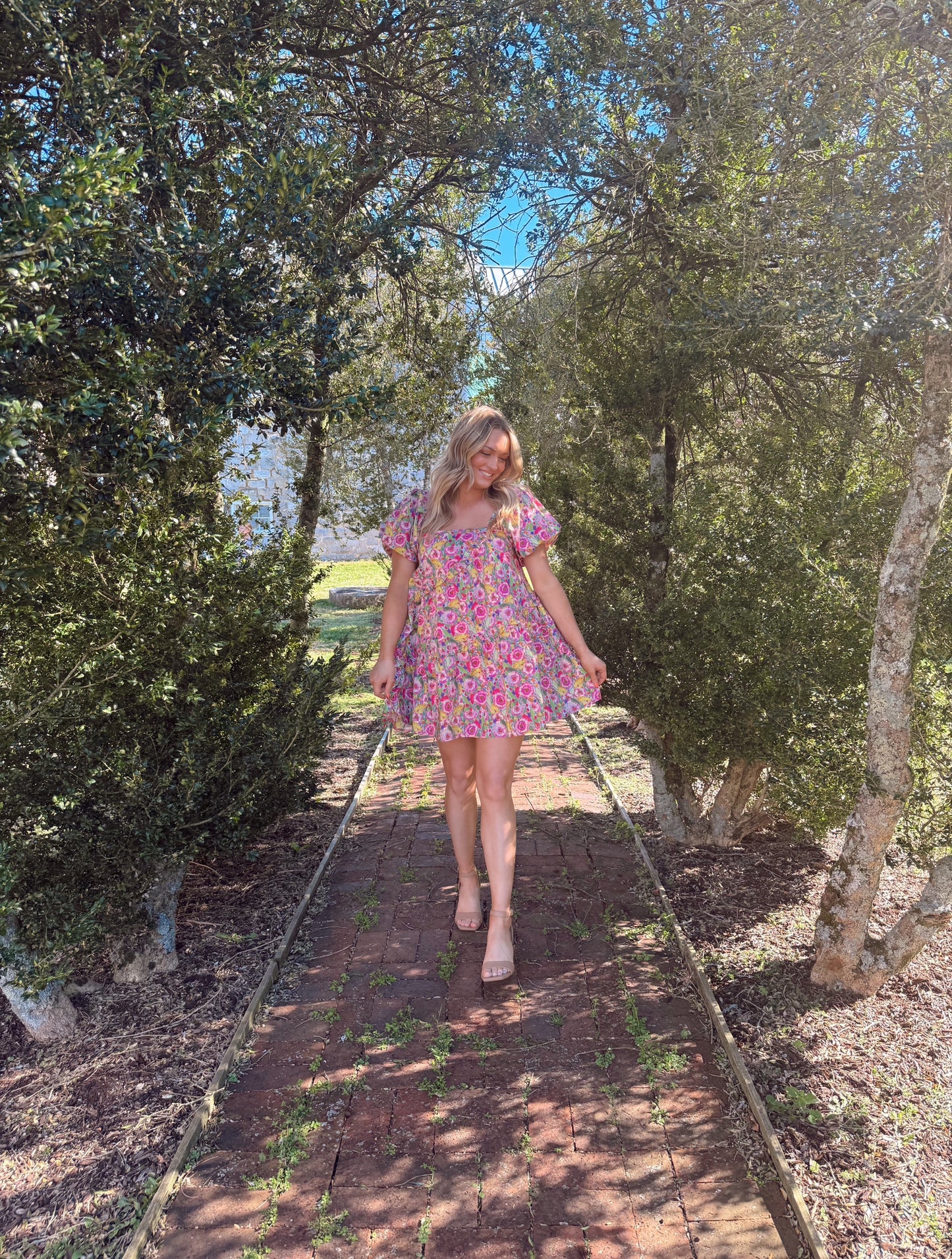 Floral Asymmetic Ruffle Poplin Mini Dress