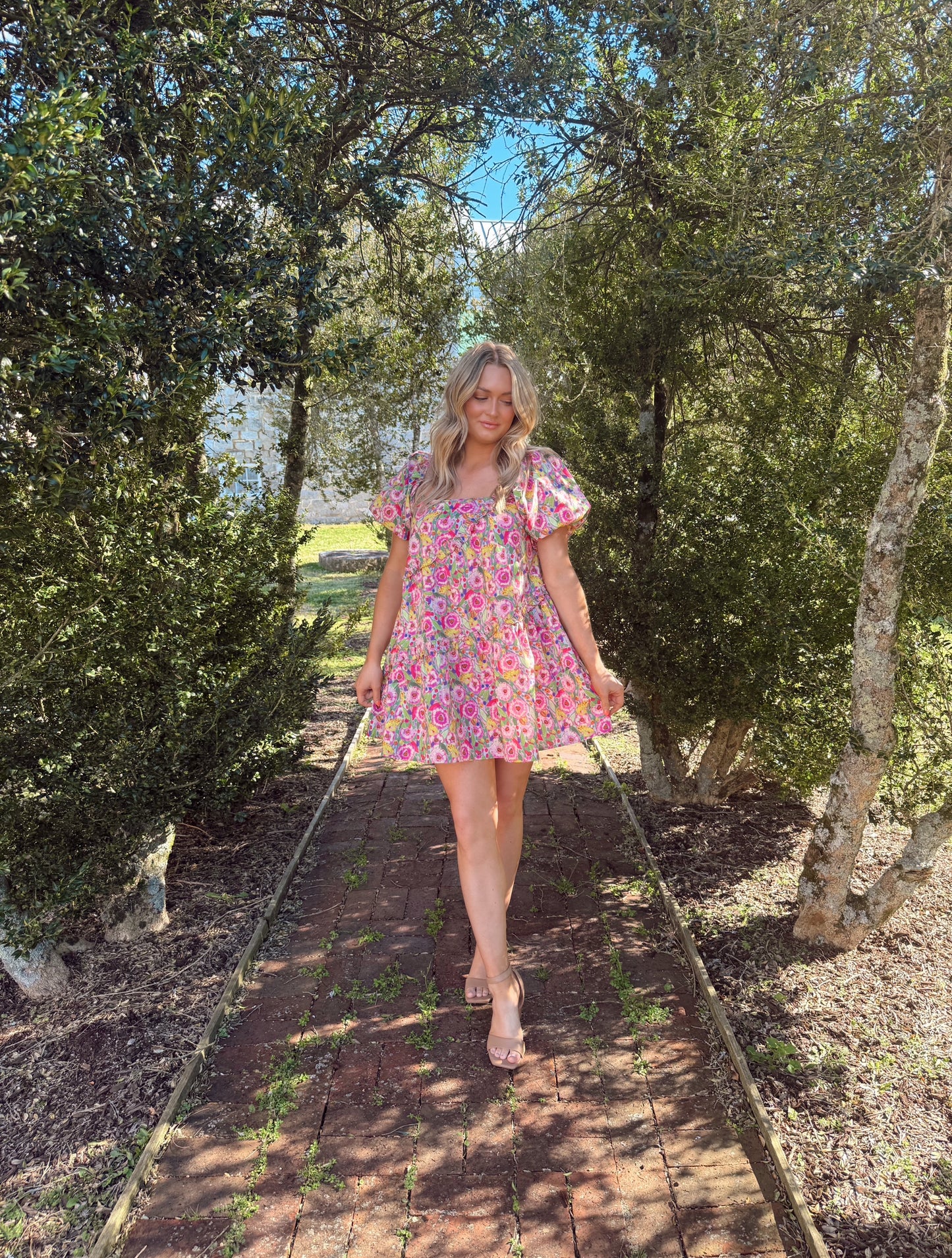 Floral Asymmetic Ruffle Poplin Mini Dress