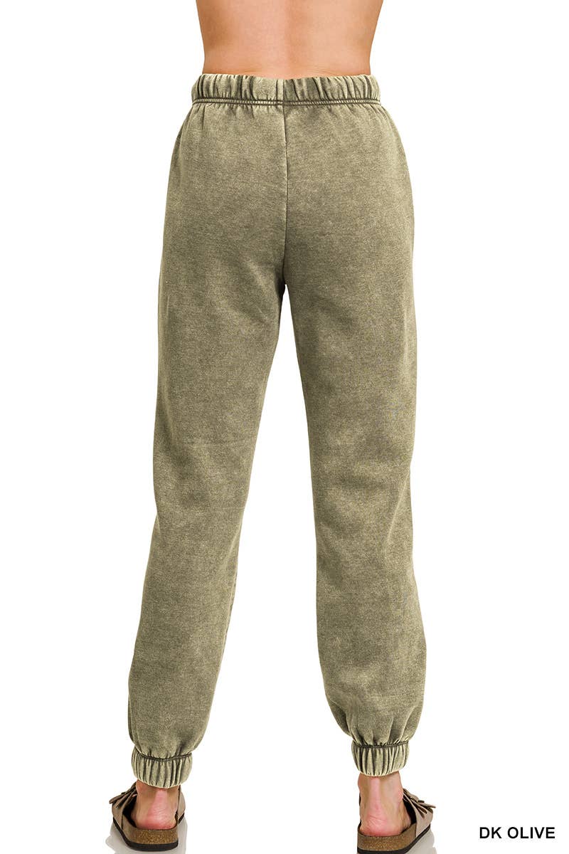 Acid Wash Fleece Sweatpants With Pockets