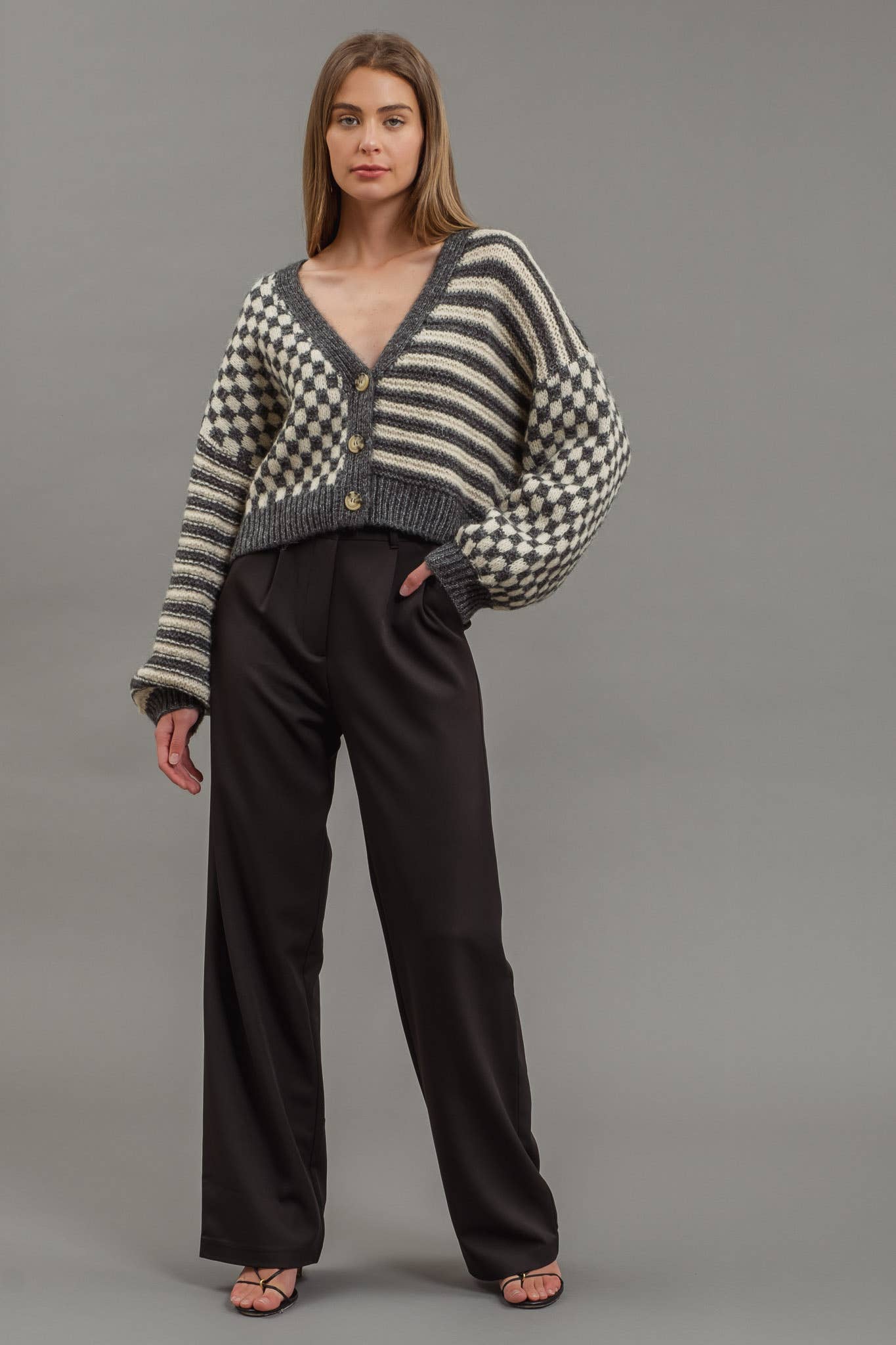 DROP SHOULDER KNIT CARDIGAN