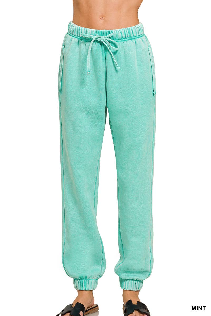 Acid Wash Fleece Sweatpants With Pockets