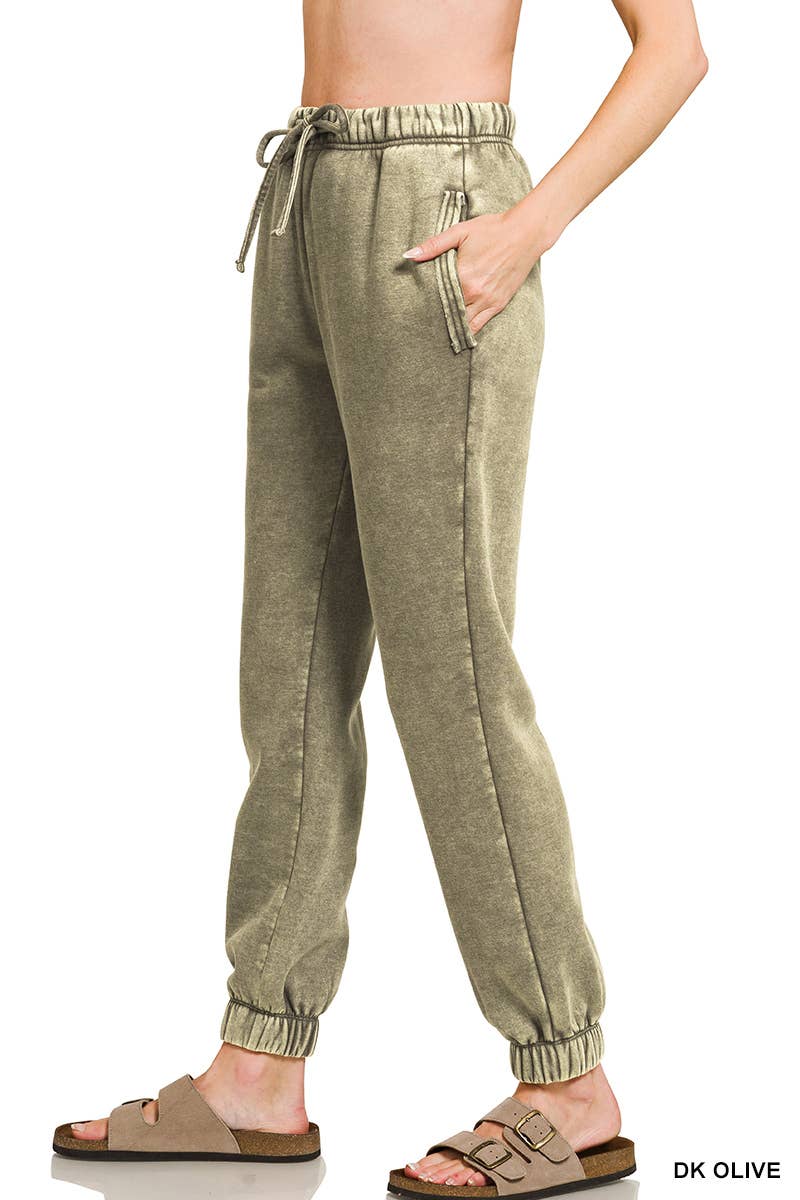 Acid Wash Fleece Sweatpants With Pockets