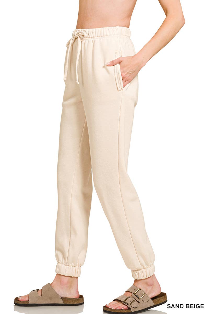 Acid Wash Fleece Sweatpants With Pockets