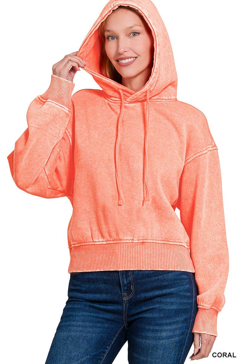 Acid Wash Fleece Cropped Hoodie