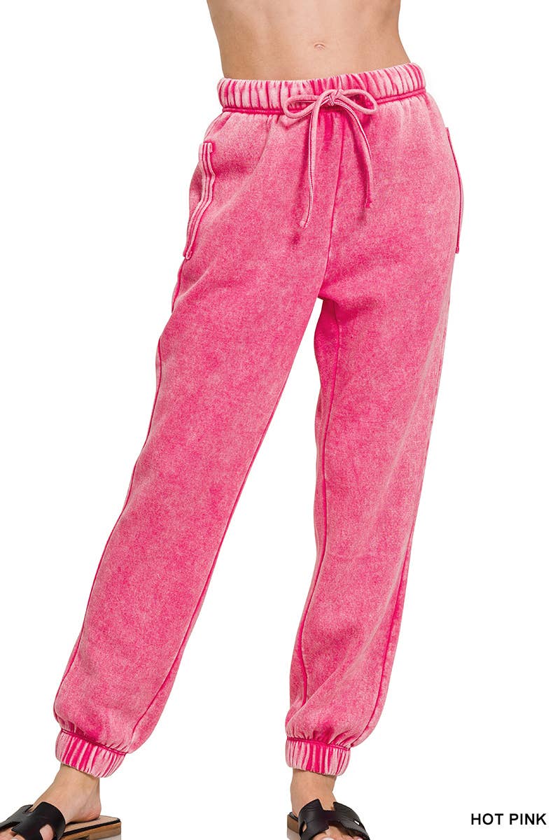 Acid Wash Fleece Sweatpants With Pockets
