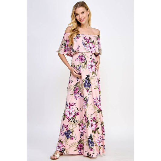 Ruffle Off Shoulder Maxi Maternity Dress